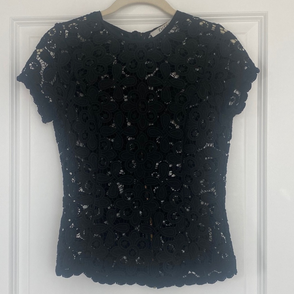 Exclusive for Intermix Black Embroidered Lace Top Size Small